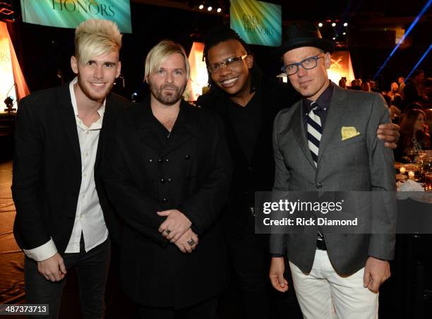 Singer Colton Dixon and Kevin Max, TobyMac, and Michael Tair of dc Talk attend the GMA Honors Celebration and Hall of Fame Induction at the Allen...