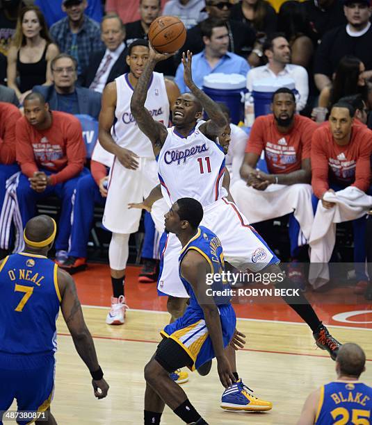 Los Angeles Clippers Jamal Crawford shoots during the NBA playoff game between the Los Angeles Clippers and the Golden State Warriors, April 29, 2014...