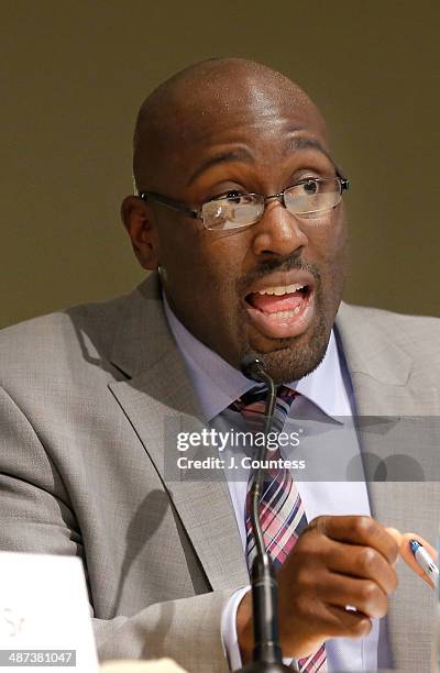 Marion Marshall speaks during the Black Male Panal during the second day of the 2014 National Action Network Convention at the Sheraton New York on...