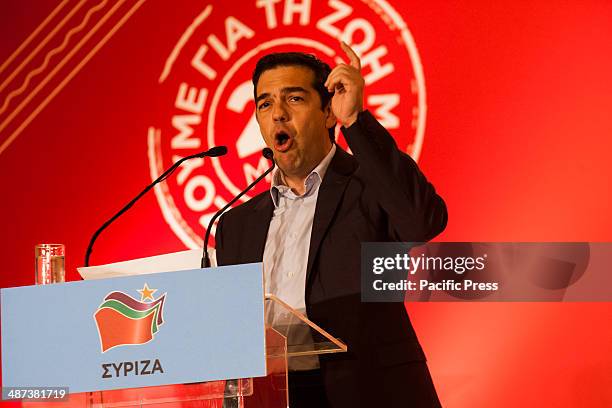 Alexis Tsipras, leader of Syriza in Greece, presents the ballot for the EU Parliamentary Elections and giving the opening speech of the presentation.