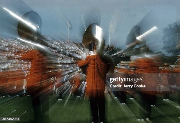Blur view of Princeton marching band during game vs Columbia at Baker Field. New York, NY 10/7/1961 CREDIT: Jerry Cooke