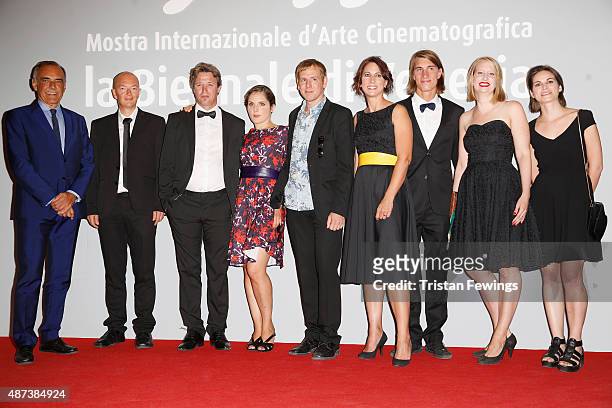 Venice Film Festival Director Alberto Barbera, director Samuel Collardey, actor Dominique Leborne, screenwriter Catherine Paille, producer Gregoire...