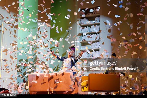 Pierre Arditi at the end of the 'Comme s'il en pleuvait' : Theater Play for TV at Theatre Edouard VII on April 29, 2014 in Paris, France.