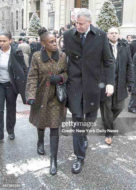 Mayor Bill de Blasio with wife, Chirlane McCray following the funeral service for former New York State Governor, Mario Cuomo at Saint Ignatius...