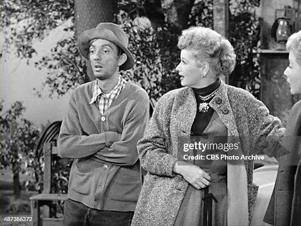 Aaron Spelling guest starring in I Love Lucy on the episode "Tennessee Bound." From left: Aaron Spelling, Lucille Ball as Lucy Ricardo and Vivian...