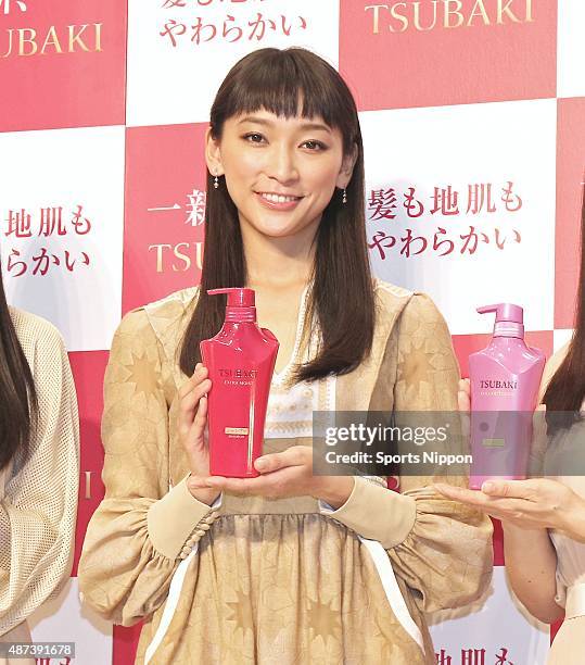 Model/Actress Anne Watanabe attends TSUBAKI PR event on March 12, 2015 in Tokyo, Japan.