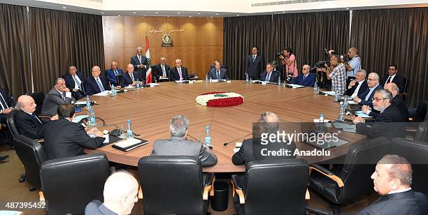 Lebanon's Prime Minister Tammam Salam, Lebanon's Parliament Speaker Nabih Berri and Free Patriotic Movement's leader and former General Michel Naim...