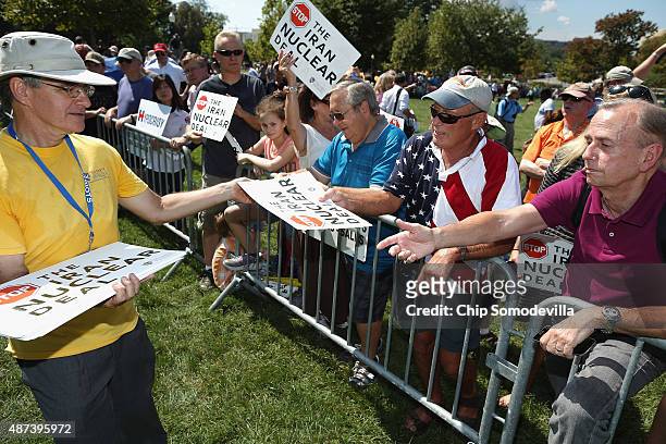 Tea Party supporters gather on the West Front Lawn for a rally against the Iran nuclear deal at the U.S. Capitol September 9, 2015 in Washington, DC....