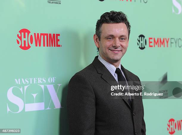 Actor Michael Sheen arrive to an exclusive conversation with the cast of Showtime's "Masters Of Sex" at Leonard H. Goldenson Theatre on April 29,...