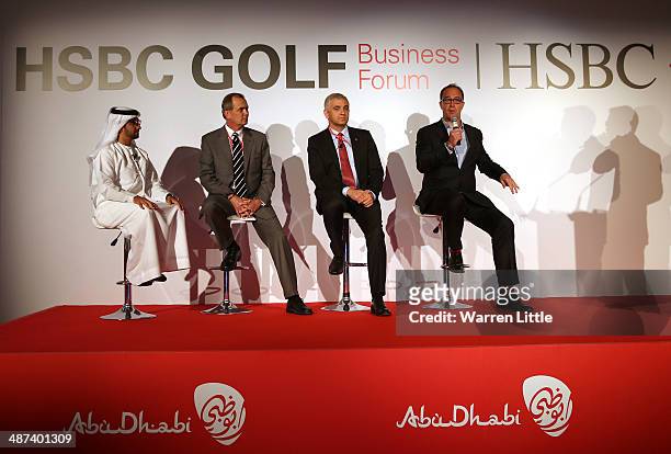 Giles Morgan, HSBC Global Head of Sponsorship and Events addresses the 2014 HSBC Golf Business Forum at The Westin Hotel at Abu Dhabi Golf Club on...
