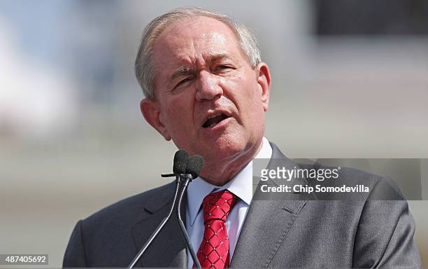 Republican presidential candidate Jim Gilmore addresses a rally against the Iran nuclear deal on the West Lawn of the U.S. Capitol September 9, 2015...