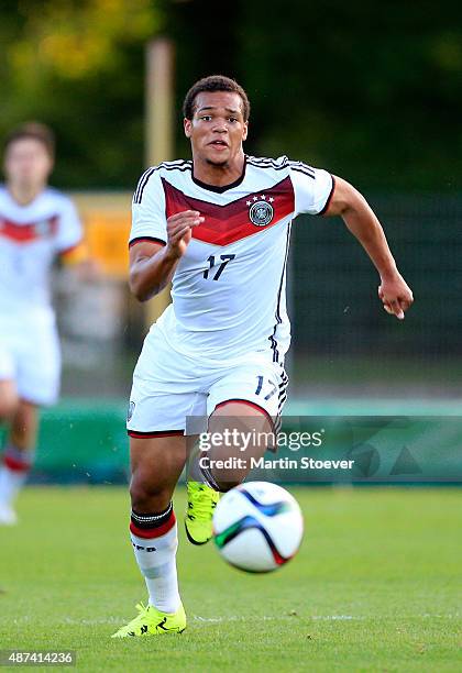 Chinedu Ekene of U17 Germany plays the ball during the match between U17 Germany v U17 Italy at Weserstadion "Platz 11" on September 9, 2015 in...