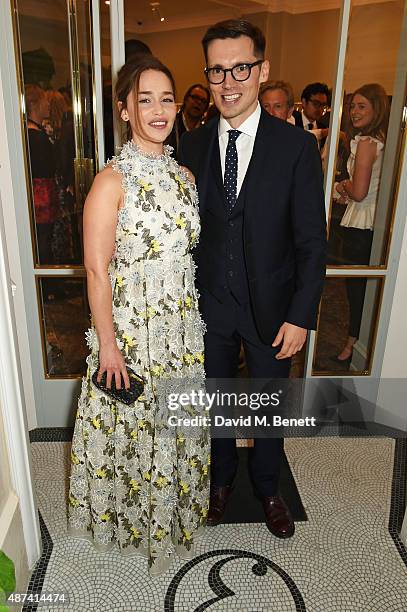 Emilia Clarke and designer Erdem Moralioglu attend the launch of the first Erdem flagship store on September 9, 2015 in London, England.