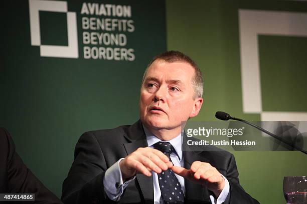 Willie Walsh, Cheif Executive, International Airlines Group, speaks at the Global Sustainable Aviation Summit 2014 on April 29, 2014 in Geneva,...