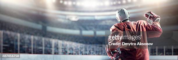happy ice hockey player - ice hockey stockfoto's en -beelden