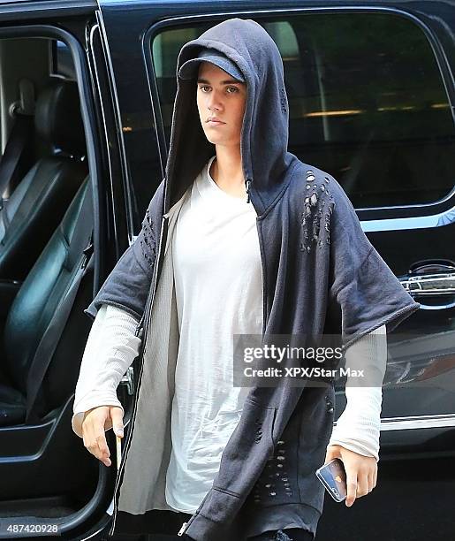 Justin Bieber is seen on August 24, 2015 in New York City.
