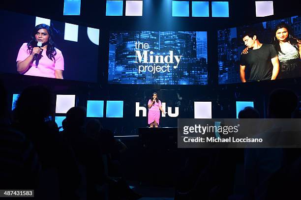 Mindy Kaling speaks onstage at Hulu's Upfront Presentation on April 30, 2014 in New York City.