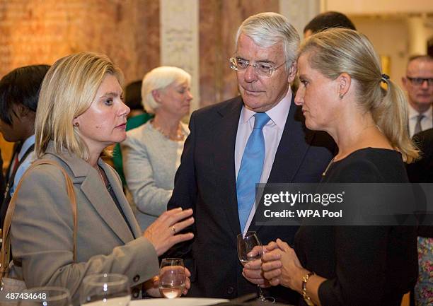International Development Secretary Justine Greening, former British Prime Minister Sir John Major and The Countess of Wessex at The Royal Society in...