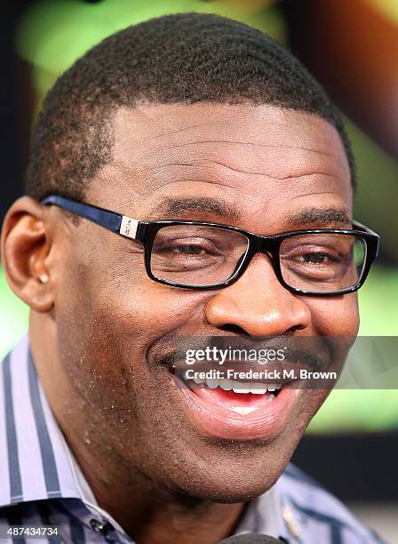 Analyst Michael Irvin speaks during the NFL Media Event, the day before Kickoff to the 2015 Season on September 9, 2015 in Culver City, California.