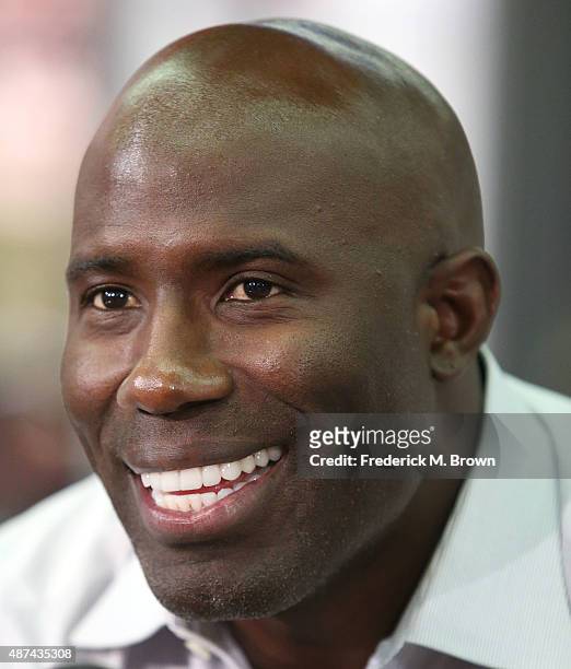 Analyst Terrell Davis speaks during the NFL Media Event, the day before Kickoff to the 2015 Season on September 9, 2015 in Culver City, California.