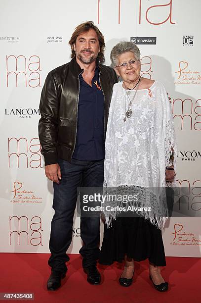 Spanish actor Javier Bardem and actress Pilar Bardem attend "Ma Ma" premiere at the Capitol cinema on September 9, 2015 in Madrid, Spain.