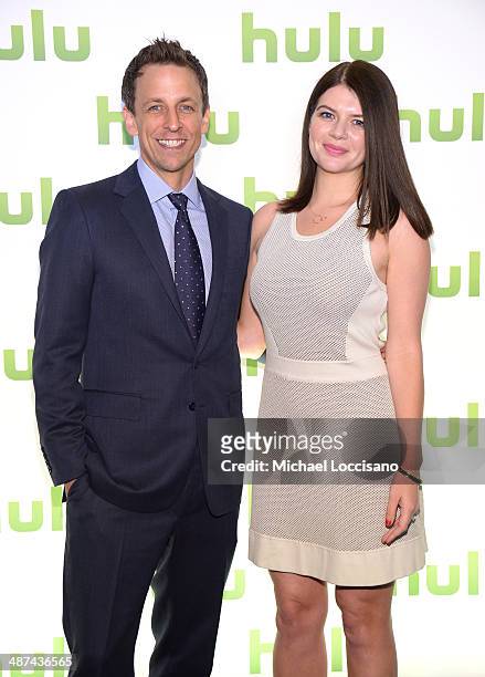 Seth Meyers and Casey Wilson attend Hulu's Upfront Presentation on April 30, 2014 in New York City.