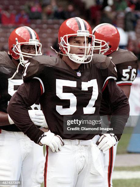 Linebacker Clay Matthews of the Cleveland Browns watches warm ups prior to a game against the Denver Broncos on November 7, 1993 at Cleveland...