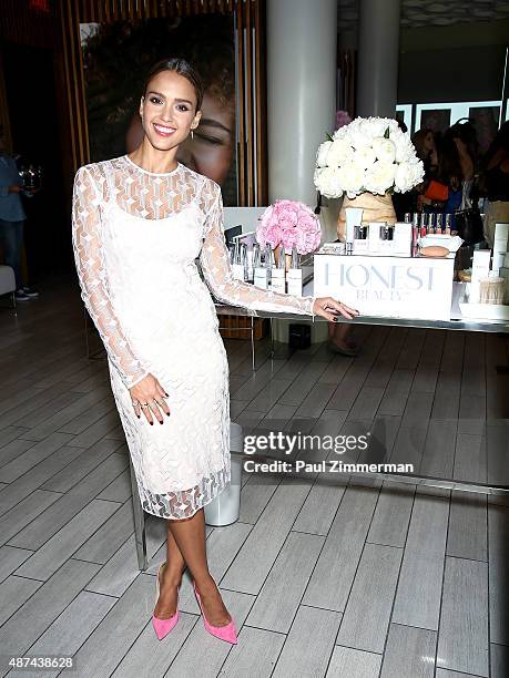 Actress Jessica Alba, Founder and Chief Creative Officer of The Honest Company, attends the Honest Beauty Launch at Trump SoHo on September 9, 2015...