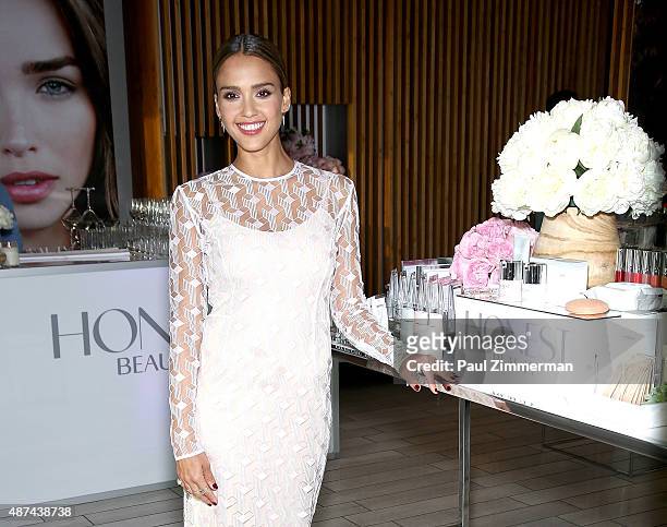 Actress Jessica Alba, Founder and Chief Creative Officer of The Honest Company, attends the Honest Beauty Launch at Trump SoHo on September 9, 2015...