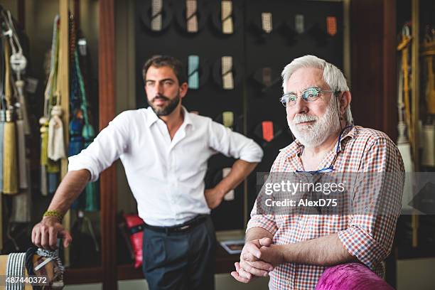 portrait of father and son entrepreneur - old factory stock pictures, royalty-free photos & images