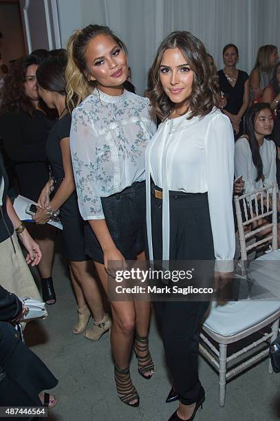 Model Chrissy Teigen and Model/Actress Olivia Culpo attend the Lauren Conrad Spring 2016 during New York Fashion Week at Skylight Modern on September...