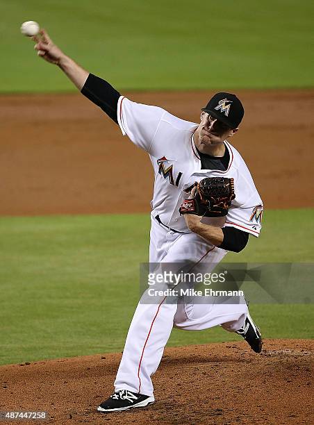 Tom Koehler of the Miami Marlins pitches during a a game against the Milwaukee Brewers at Marlins Park on September 9, 2015 in Miami, Florida.