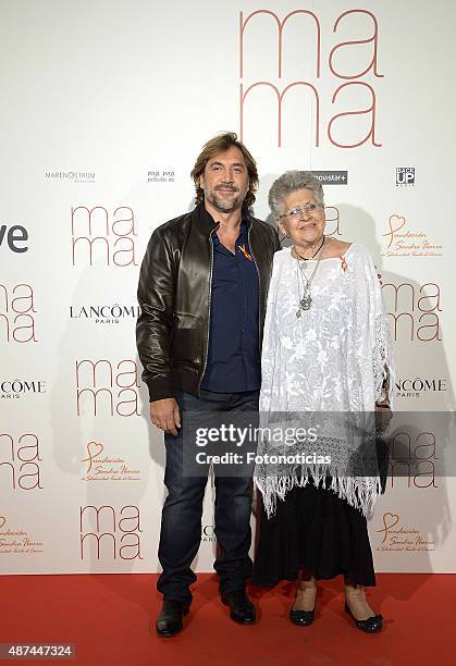 Actor Javier Bardem and actress Pilar Bardem attend the 'Ma Ma' Premiere at the Capitol Cinema on September 9, 2015 in Madrid, Spain.