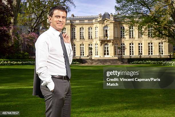 New French Prime Minister, Manuel Valls is photographed for Paris Match in the Hotel Matignon on April 05, 2014 in Paris, France.