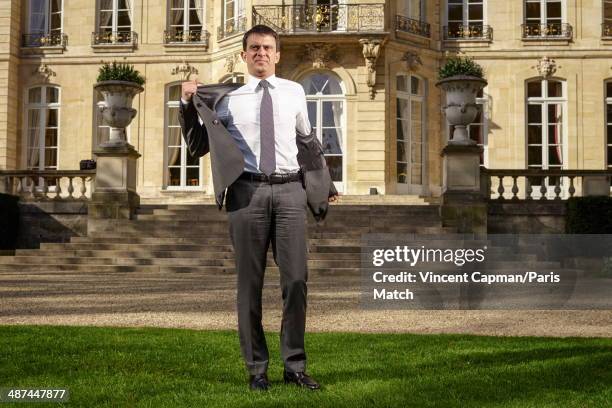 New French Prime Minister, Manuel Valls is photographed for Paris Match in the Hotel Matignon on April 05, 2014 in Paris, France.