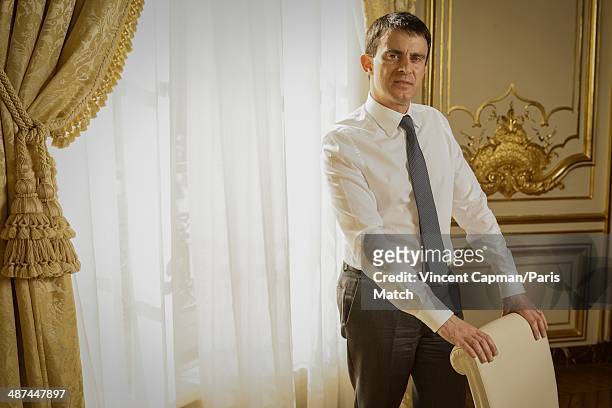 New French Prime Minister, Manuel Valls is photographed for Paris Match in the Hotel Matignon on April 05, 2014 in Paris, France.