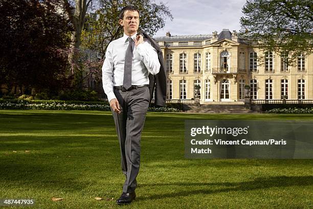 New French Prime Minister, Manuel Valls is photographed for Paris Match in the Hotel Matignon on April 05, 2014 in Paris, France.