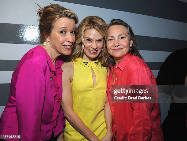 Actors Linda Emond, Celia Keenan-Bolger and Cherry Jones attend the 2014 Tony Awards Meet The Nominees Press Reception at the Paramount Hotel on...