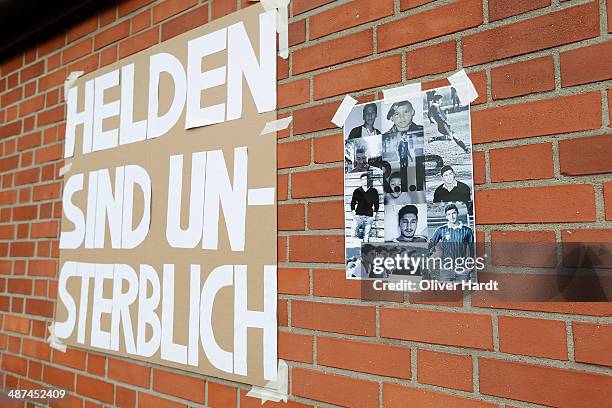 Tribute to Diren Dede in seen at his local football club, SC Teutonia 1910, on April 30, 2014 in Hamburg, Germany. German student Diven was fatally...