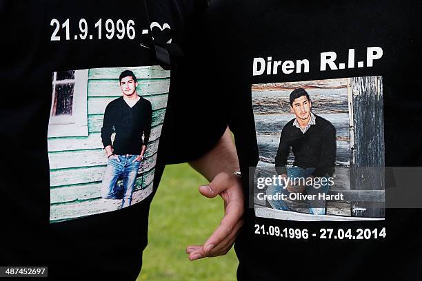 Team-mates, friends and relatives gather to remember Diren Dede at his football club, SC Teutonia 1910, on April 30, 2014 in Hamburg, Germany. German...