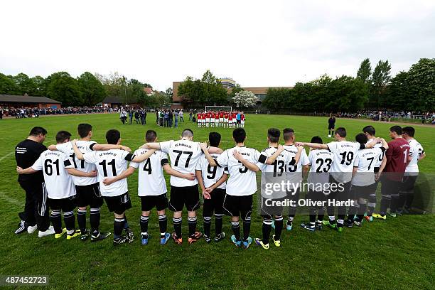 Team-mates, friends and relatives gather to remember Diren Dede at his football club, SC Teutonia 1910, on April 30, 2014 in Hamburg, Germany. German...