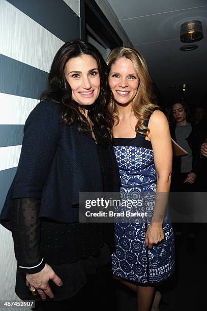 Actors Idina Menzel and Kelli O'Hara attend the 2014 Tony Awards Meet The Nominees Press Reception at the Paramount Hotel on April 30, 2014 in New...