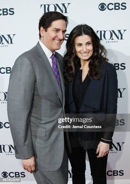 Chairman of the Broadway League Nick Scandalios and Actress Idina Menzel attend the 2014 Tony Awards Meet The Nominees Press Reception at the...