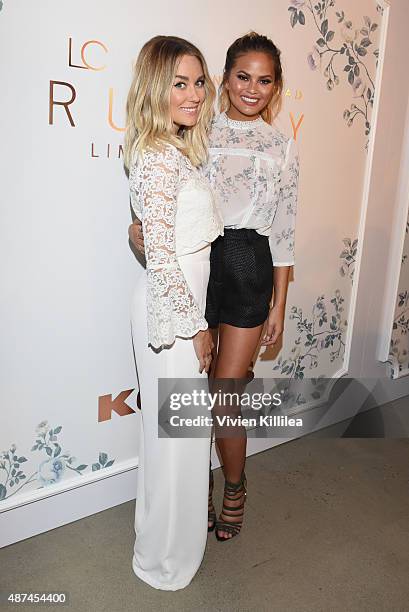 Designer Lauren Conrad and model Chrissy Teigen pose backstage at the LC Lauren Conrad fashion show during New York Fashion Week Spring 2016 at...