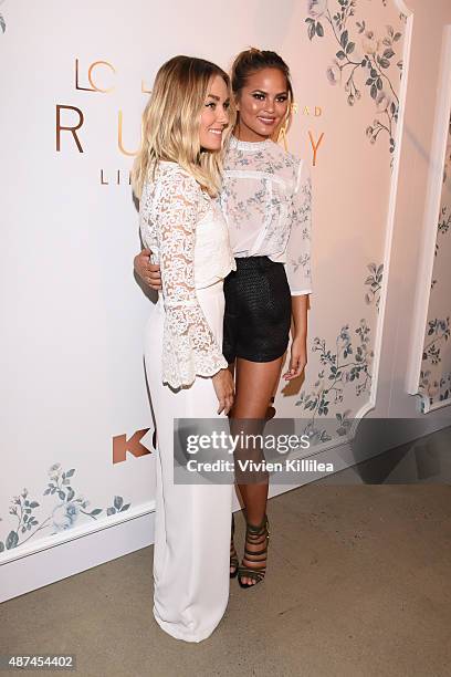 Designer Lauren Conrad and model Chrissy Teigen pose backstage at the LC Lauren Conrad fashion show during New York Fashion Week Spring 2016 at...