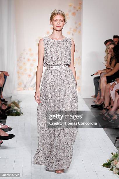 Model walks the runway wearing LC Lauren Conrad Spring 2016 during New York Fashion Week at Skylight Modern on September 9, 2015 in New York City.