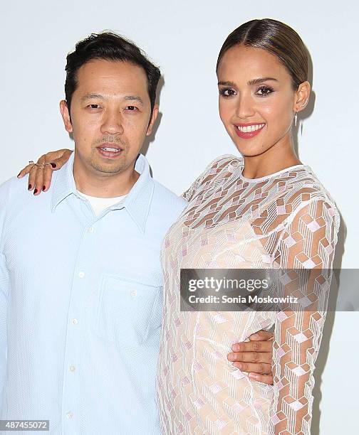 Humberto Leon and Jessica Alba attend the launch of Honest Beauty at the Trump SoHo Hotel on September 9, 2015 in New York City.