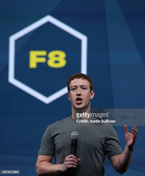 Facebook CEO Mark Zuckerberg delivers the opening keynote at the Facebook f8 conference on April 30, 2014 in San Francisco, California. Facebook is...