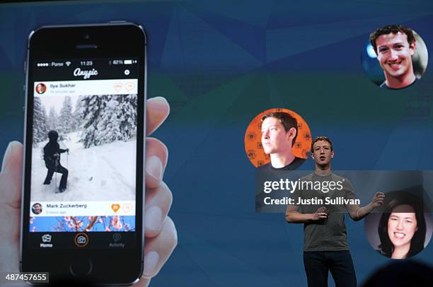 Facebook CEO Mark Zuckerberg delivers the opening keynote at the Facebook f8 conference on April 30, 2014 in San Francisco, California. Facebook is...