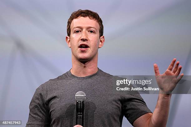 Facebook CEO Mark Zuckerberg delivers the opening keynote at the Facebook f8 conference on April 30, 2014 in San Francisco, California. Facebook is...